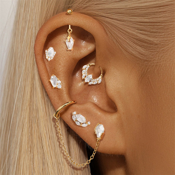 Wholesale S925 Sterling Silver Water Drop Opal Moonstone Inlaid With Zirconium Flat Head Threaded Piercing Ear Bone Nail Earrings Electroplated For Women Geometric