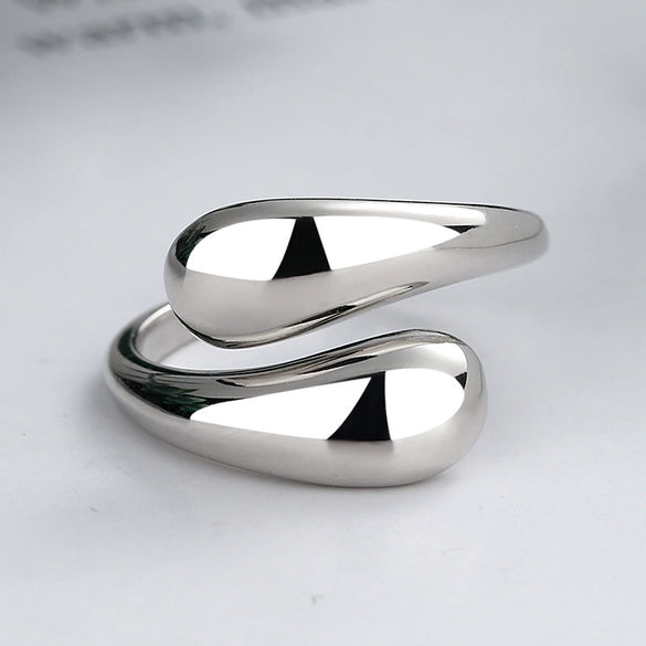 Wholesale S925 Sterling Silver Water Drop Open Ring For Women With Geometric Design And Electroplating