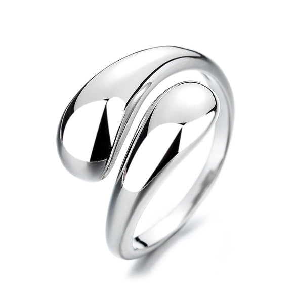 Wholesale S925 Sterling Silver Water Drop Open Ring For Women With Geometric Design And Electroplating
