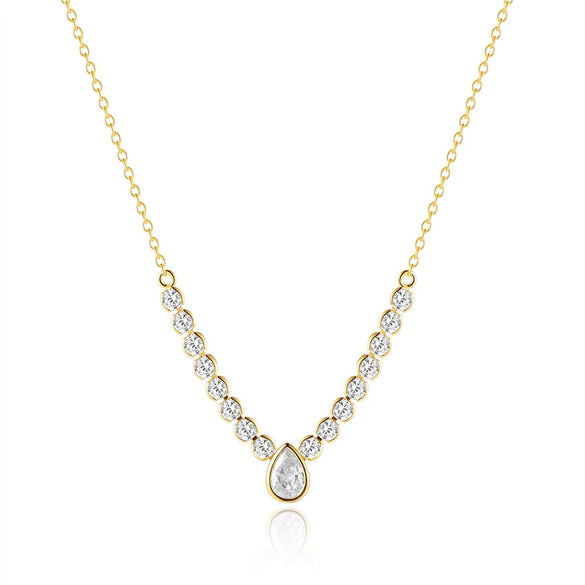 Wholesale S925 Sterling Silver Water Drop Shaped Zircon Necklace With Geometric Pattern And Electroplating For Women