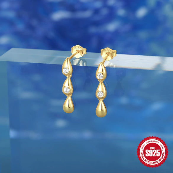 Wholesale S925 Sterling Silver Water Drop Tassel Inlaid Zircon Electroplated Geometric Earrings For Women