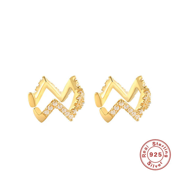 Wholesale S925 Sterling Silver Wave Ear Clip Earrings With Simple Diamond Inlay Light Luxury Geometric Style Electroplating For Women