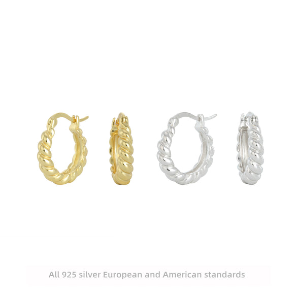 Wholesale S925 Sterling Silver Wave Pattern Twist Half Circle C Shaped Ear Buckle Earrings With Electroplating For Women