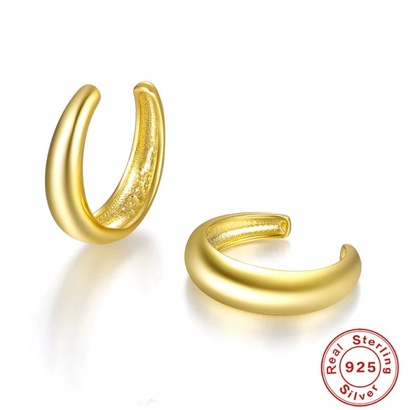 Wholesale S925 Sterling Silver Wide Face Ear Clip Geometric Glossy Earrings With Electroplating For Women