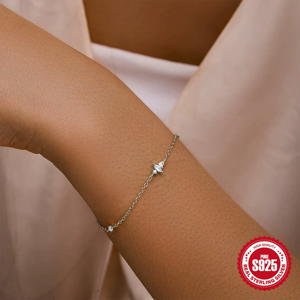 Wholesale S925 Sterling Silver Women's Bracelet With Horse Eye Zircon Inlaid Geometric Design Electroplated And Real Gold Plated