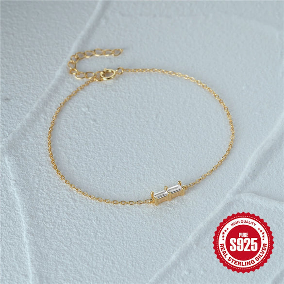 Wholesale S925 Sterling Silver Women's Bracelet With Micro Zircon Inlay Geometric Style Electroplated Hand Jewelry
