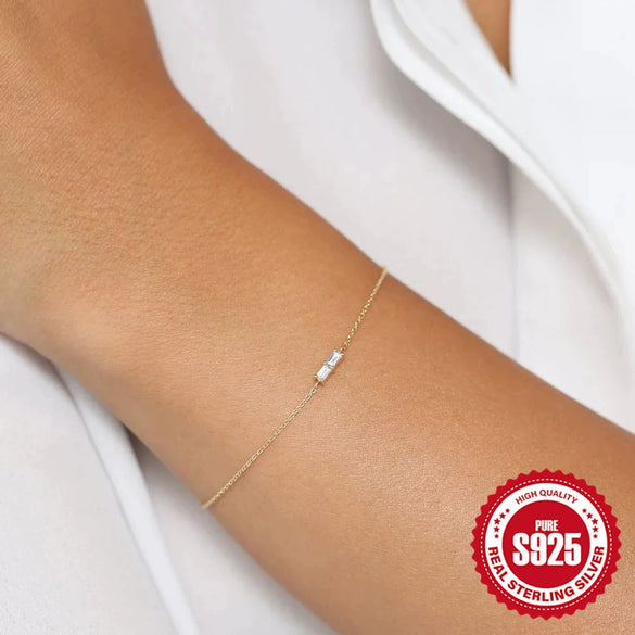 Wholesale S925 Sterling Silver Women's Bracelet With Micro Zircon Inlay Geometric Style Electroplated Hand Jewelry