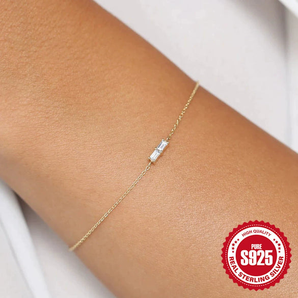 Wholesale S925 Sterling Silver Women's Bracelet With Micro Zircon Inlay Geometric Style Electroplated Hand Jewelry