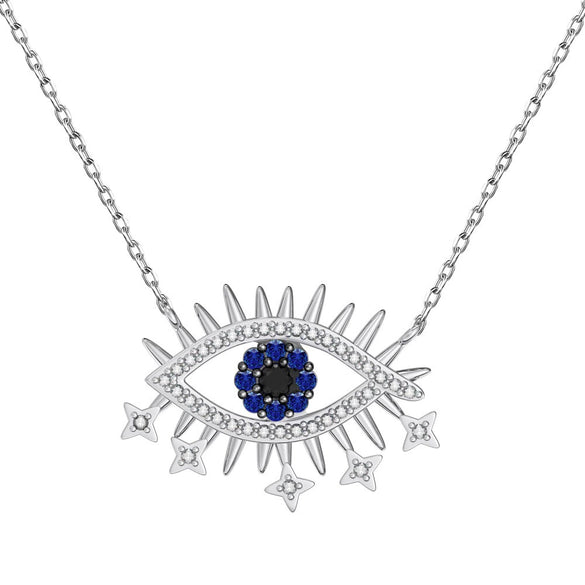 Wholesale S925 Sterling Silver Women's Clavicle Chain With Blue Eyes And Devil's Eye Design Electroplated