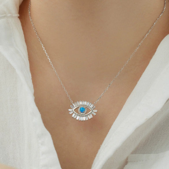 Wholesale S925 Sterling Silver Women's Clavicle Chain With Blue Eyes And Devil's Eye Design Electroplated