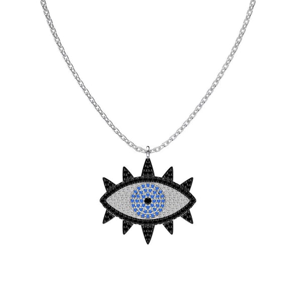 Wholesale S925 Sterling Silver Women's Clavicle Chain With Blue Eyes And Devil's Eye Design Electroplated