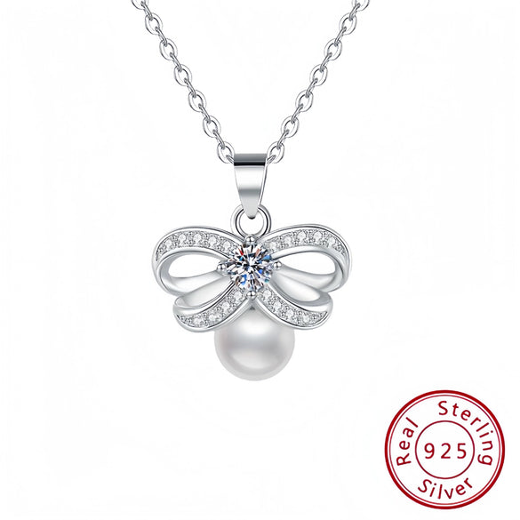 Wholesale S925 Sterling Silver Women's Clavicle Necklace Bow Personality Pendant
