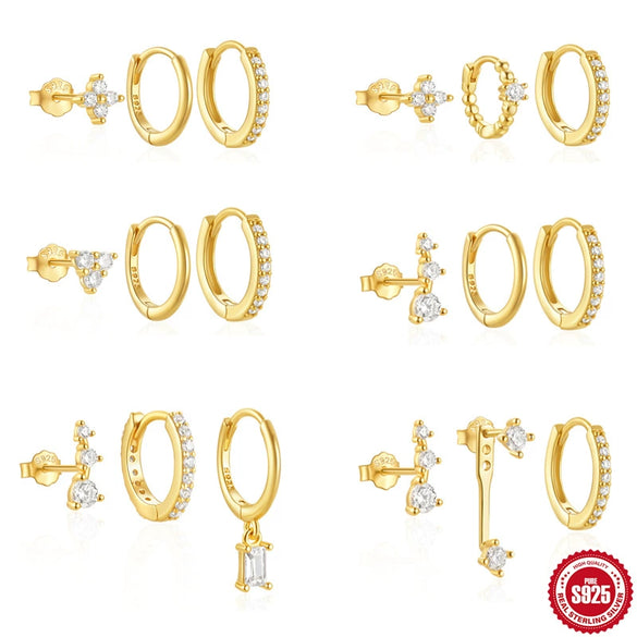 Wholesale S925 Sterling Silver Women's Daily Elegant Matching Earrings Set With Geometric Design And Electroplating