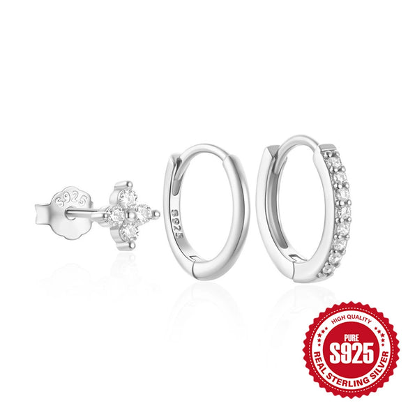 Wholesale S925 Sterling Silver Women's Daily Elegant Matching Earrings Set With Geometric Design And Electroplating