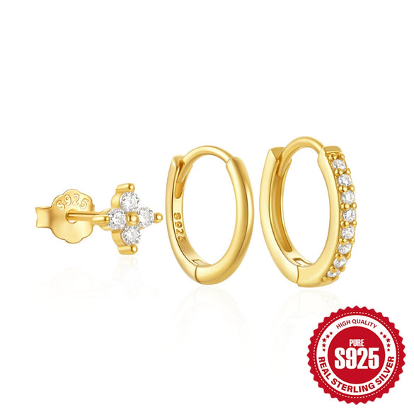 Wholesale S925 Sterling Silver Women's Daily Elegant Matching Earrings Set With Geometric Design And Electroplating