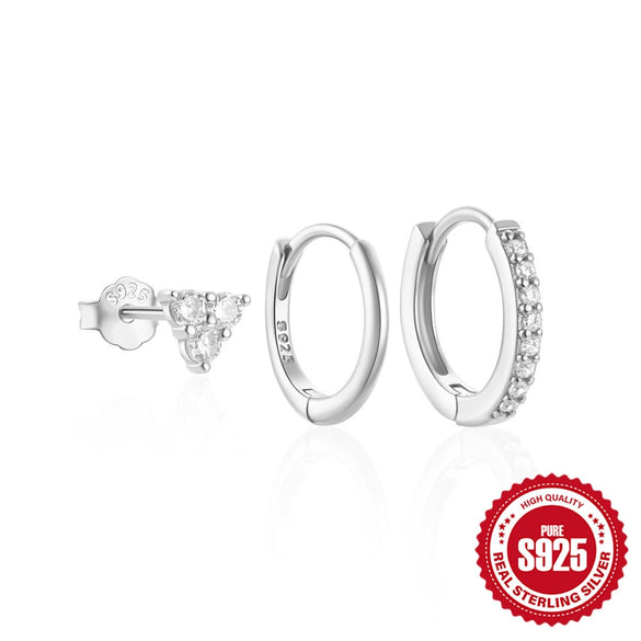 Wholesale S925 Sterling Silver Women's Daily Elegant Matching Earrings Set With Geometric Design And Electroplating