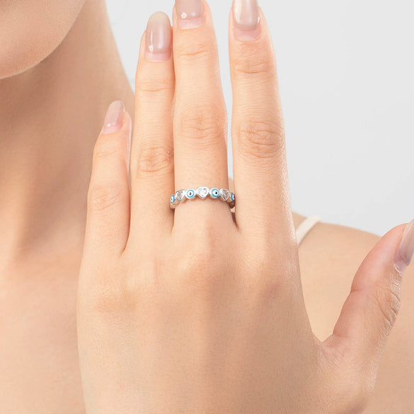 Wholesale S925 Sterling Silver Women's Devil's Eye Ring With Dropping Glue Treatment