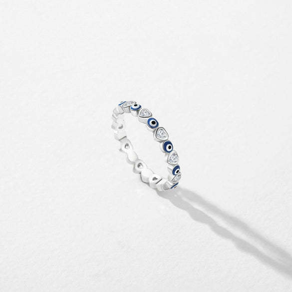 Wholesale S925 Sterling Silver Women's Devil's Eye Ring With Dropping Glue Treatment