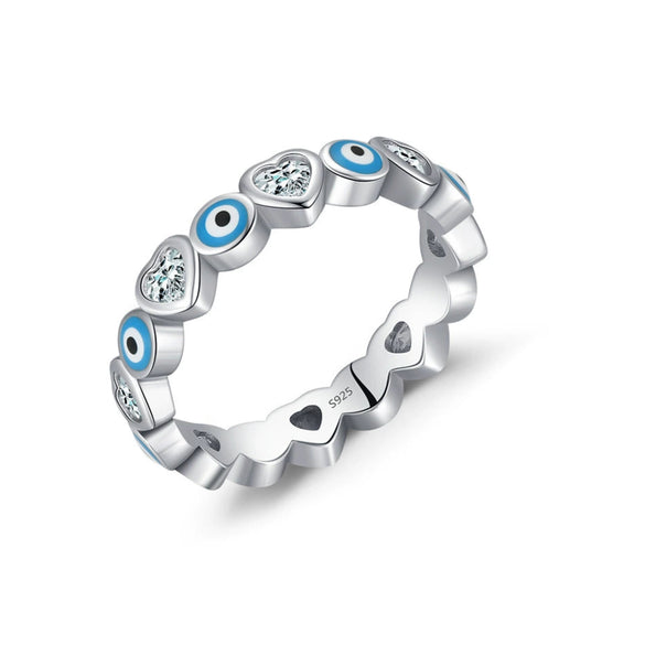 Wholesale S925 Sterling Silver Women's Devil's Eye Ring With Dropping Glue Treatment