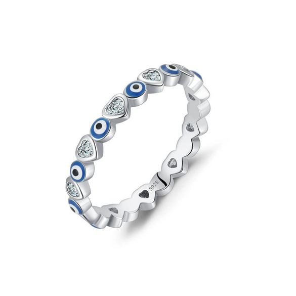 Wholesale S925 Sterling Silver Women's Devil's Eye Ring With Dropping Glue Treatment