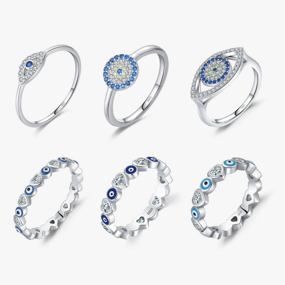 Wholesale S925 Sterling Silver Women's Devil's Eye Ring With Dropping Glue Treatment