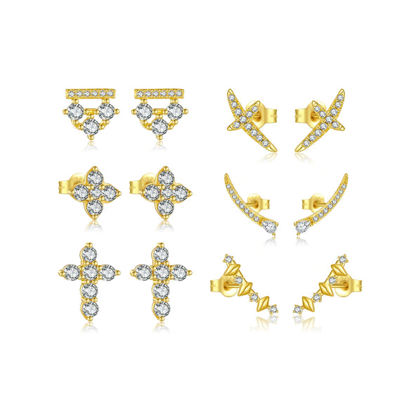 Wholesale S925 Sterling Silver Women's Earrings With Irregular Geometric Design And Diamond Treatment Platinum Or 18K Gold Electroplating