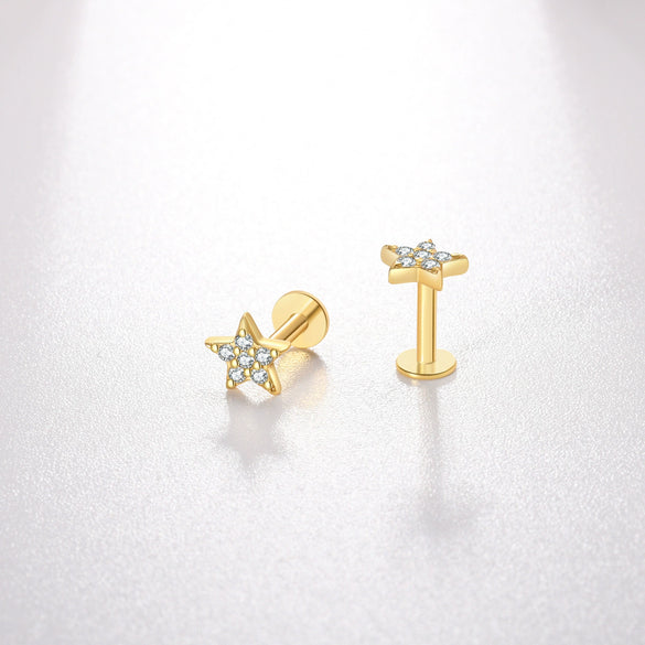Wholesale S925 Sterling Silver Women's Earrings With Small Five Pointed Star And Flower Patterns Electroplated Simple And Fresh Style For Students