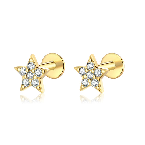Wholesale S925 Sterling Silver Women's Earrings With Small Five Pointed Star And Flower Patterns Electroplated Simple And Fresh Style For Students