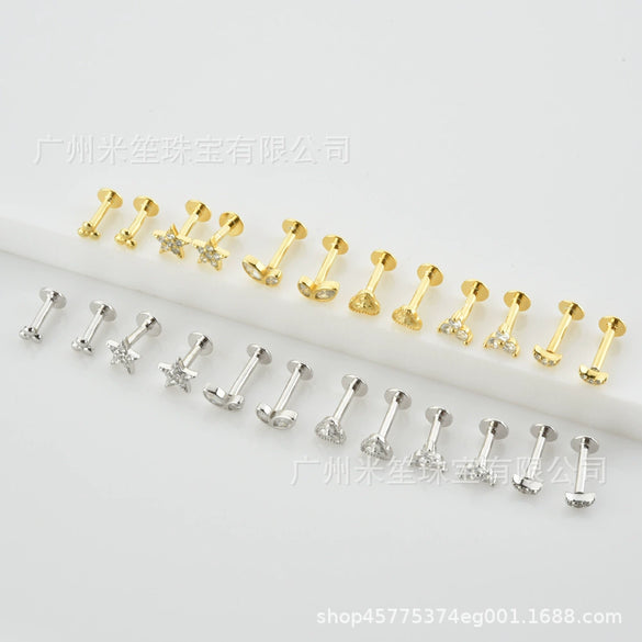 Wholesale S925 Sterling Silver Women's Earrings With Small Five Pointed Star And Flower Patterns Electroplated Simple And Fresh Style For Students