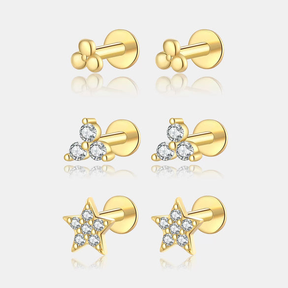 Wholesale S925 Sterling Silver Women's Earrings With Small Five Pointed Star And Flower Patterns Electroplated Simple And Fresh Style For Students