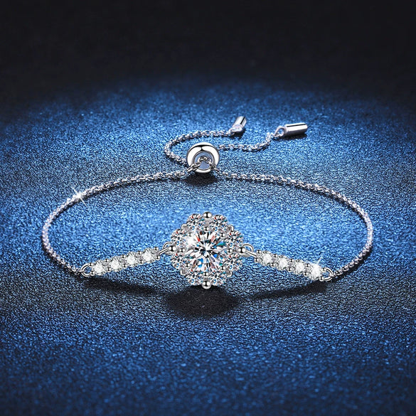 Wholesale S925 Sterling Silver Women's Elegant Adjustable Bracelet With Sunflower Pattern And Seiko Treatment