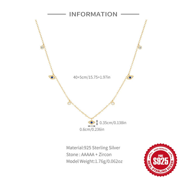 Wholesale S925 Sterling Silver Women's Fashion Devil's Eye With Zircon Necklace Electroplated Geometric Ochain Clavicle Chain