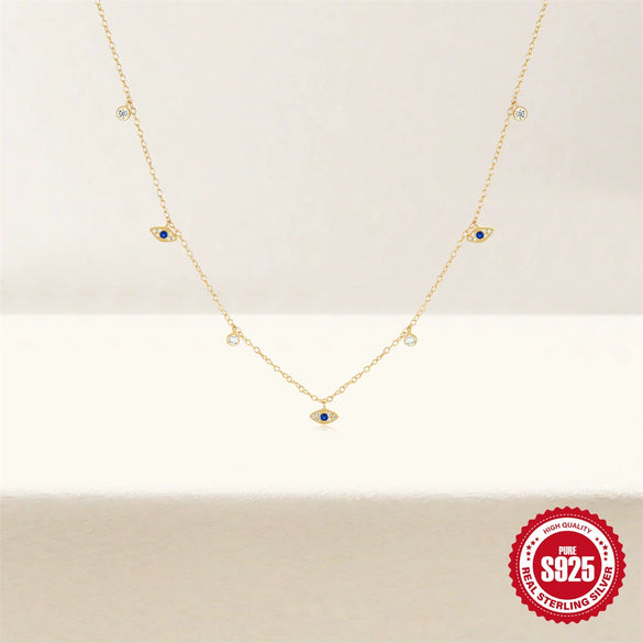 Wholesale S925 Sterling Silver Women's Fashion Devil's Eye With Zircon Necklace Electroplated Geometric Ochain Clavicle Chain