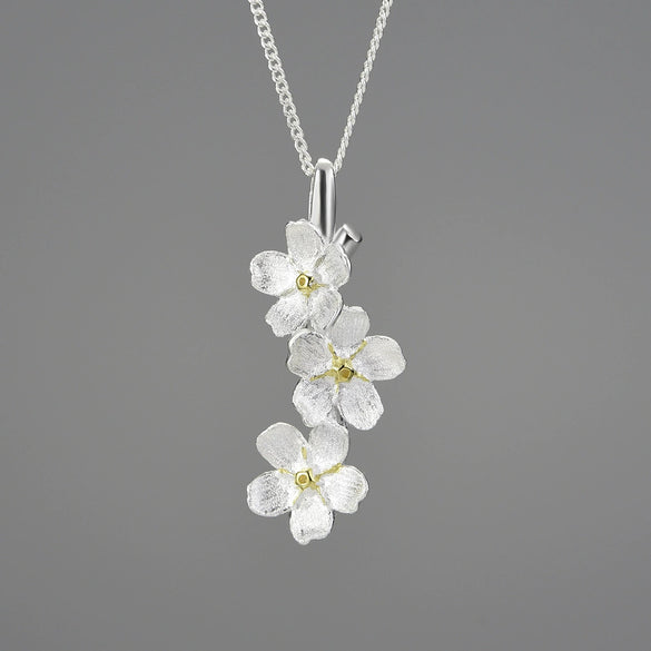 Wholesale S925 Sterling Silver Women's Fresh Pastoral Style Handmade Jewelry Suit With Forget Me Not Flower Pattern And Electroplating Treatment