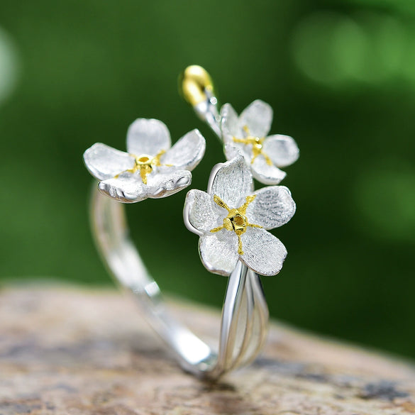 Wholesale S925 Sterling Silver Women's Fresh Pastoral Style Handmade Jewelry Suit With Forget Me Not Flower Pattern And Electroplating Treatment