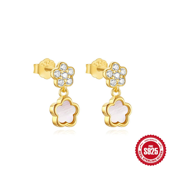 Wholesale S925 Sterling Silver Women's Geometric Flower Stud Earrings With Electroplating