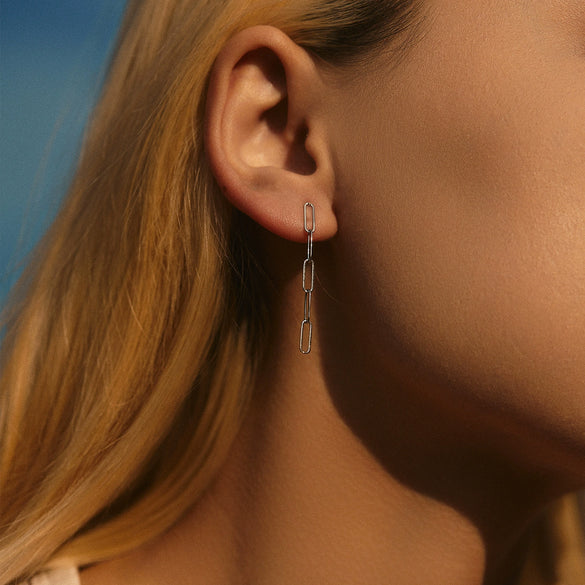 Wholesale S925 Sterling Silver Women's Geometric Simple Long Tassel Chain Stud Earrings With Electroplating