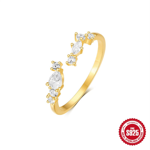 Wholesale S925 Sterling Silver Women's Light Luxury Elegant Hollow Open Ring With Star Dot Zircon Electroplated Geometric Design