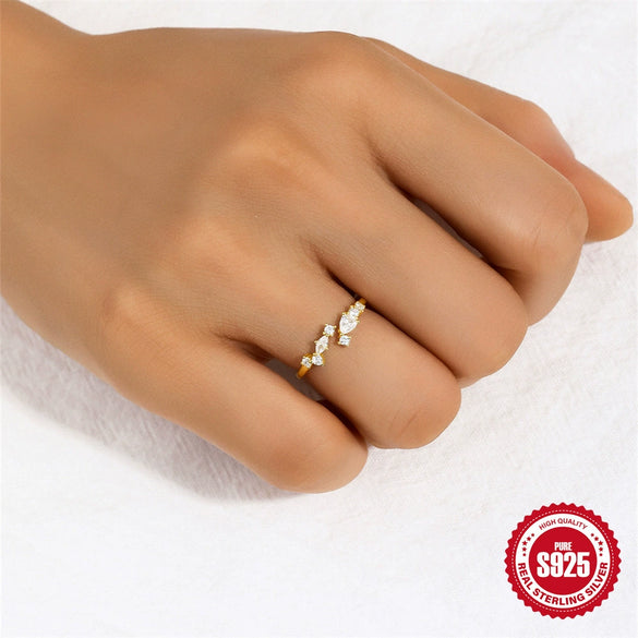 Wholesale S925 Sterling Silver Women's Light Luxury Elegant Hollow Open Ring With Star Dot Zircon Electroplated Geometric Design