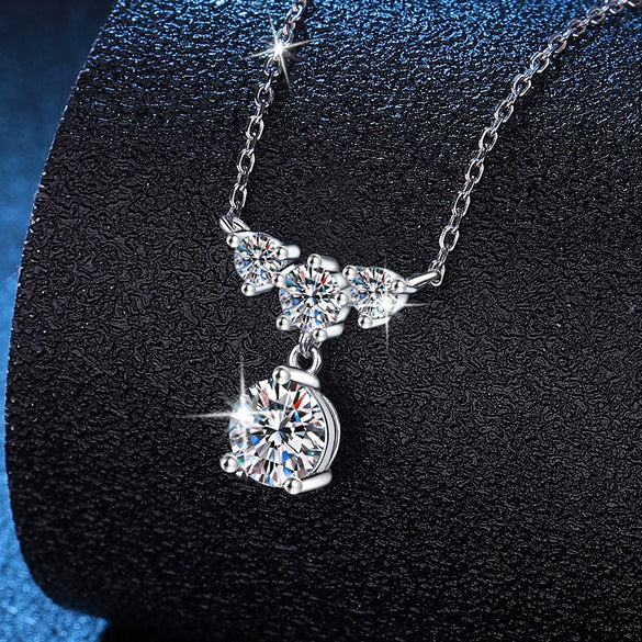 Wholesale S925 Sterling Silver Women's Light Luxury Tassel Necklace With Moissanite Inlay And Crown Pattern
