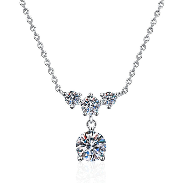 Wholesale S925 Sterling Silver Women's Light Luxury Tassel Necklace With Moissanite Inlay And Crown Pattern