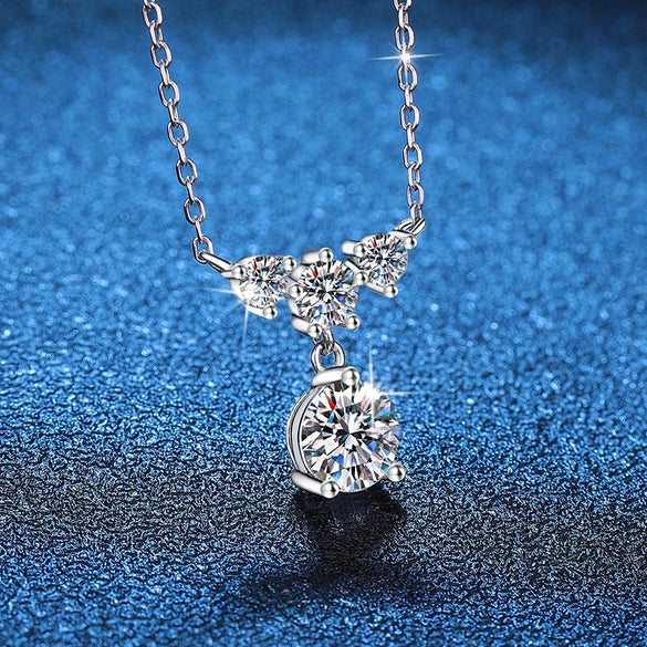 Wholesale S925 Sterling Silver Women's Light Luxury Tassel Necklace With Moissanite Inlay And Crown Pattern