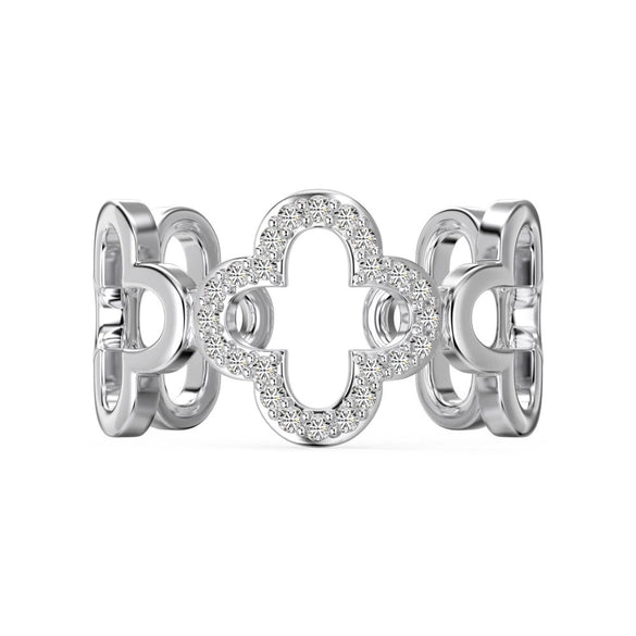 Wholesale S925 Sterling Silver Women's Open Ring With Clover Shape And Zircon Inlaid Geometric And Floral Pattern Electroplated