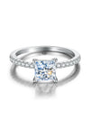 Wholesale S925 Sterling Silver Women's Ring With Micro Inlaid Moissanite Four Claw Setting Square Shape Geometric Design Electroplating Finish