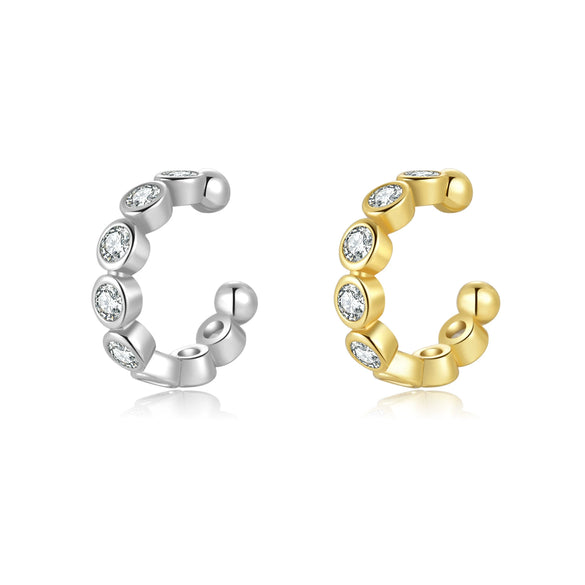 Wholesale S925 Sterling Silver Women's Simple Ear Clips With Geometric Zircon And Electroplated Finish