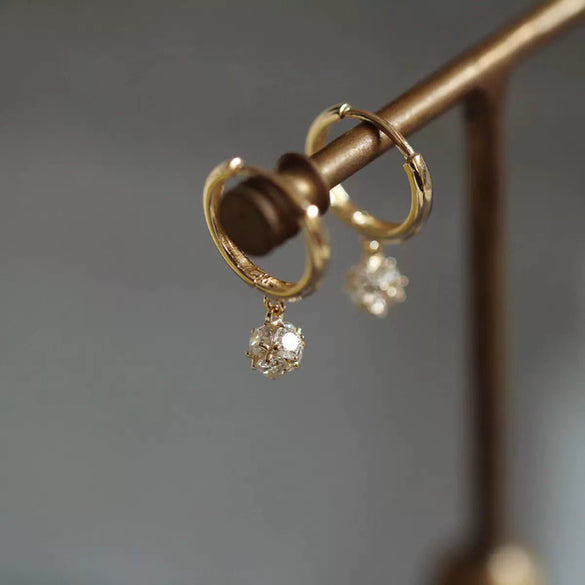 Wholesale S925 Sterling Silver Women's Small Ball Zircon Earrings Geometric Design Light Luxury Elegant Niche Style