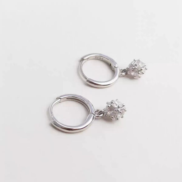 Wholesale S925 Sterling Silver Women's Small Ball Zircon Earrings Geometric Design Light Luxury Elegant Niche Style