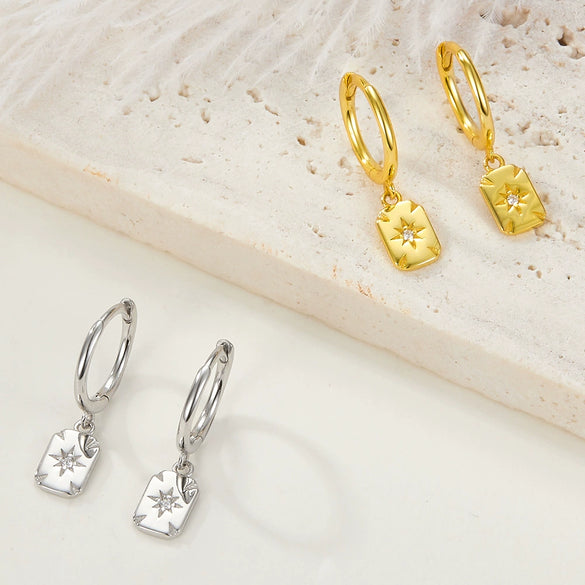 Wholesale S925 Sterling Silver Women's Square Heart Geometric Earrings With Zirconia