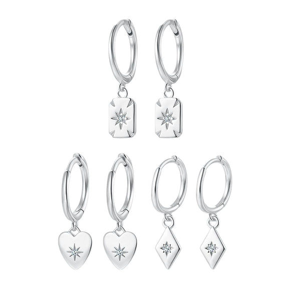 Wholesale S925 Sterling Silver Women's Square Heart Geometric Earrings With Zirconia