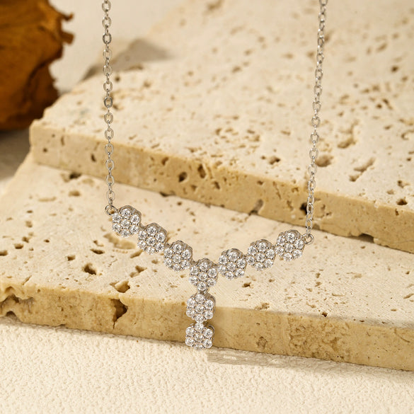Wholesale S925 Sterling Silver Y Character Flower Flash Diamond Electroplated Women's Clavicle Chain Necklace Light Luxury Style